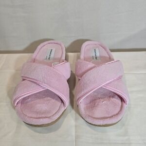 The Vermont Country Store Pink Fuzzy Crossband Slippers Mules Slides Size 9